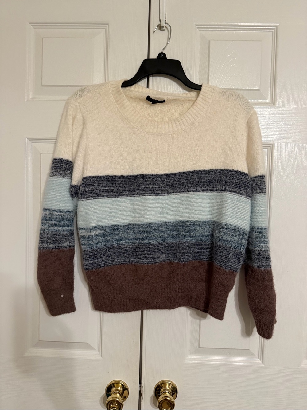 Fate Striped Crewneck Sweater in Cream, Light Blue & Brown